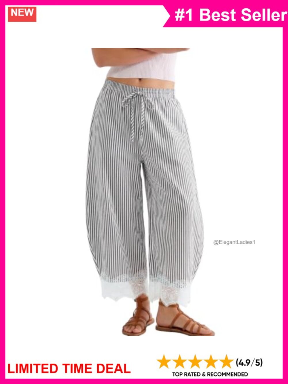 SeeLuNa Lace Hem Wide Leg Palazzo Lounge Pants Drawstring High Rise